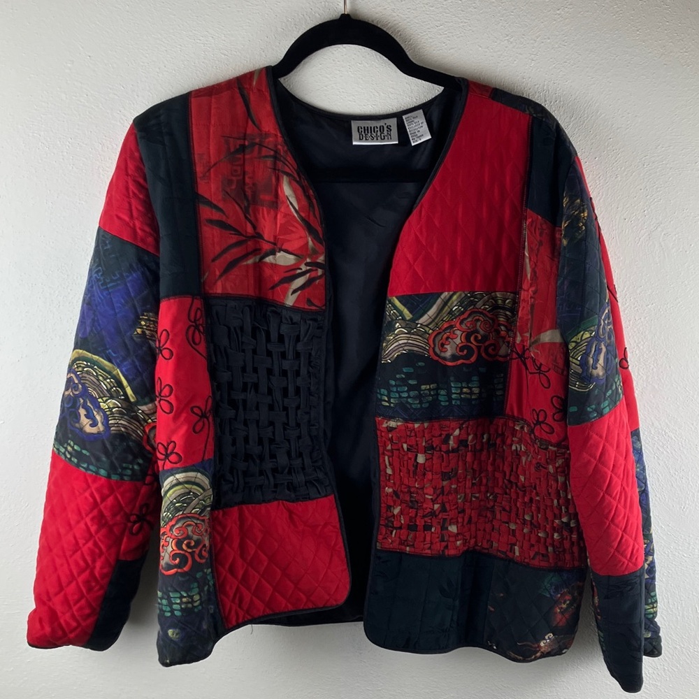 Chico's Design 100% Silk Quilted Patchwork Jacket Size 2 (US L/12)